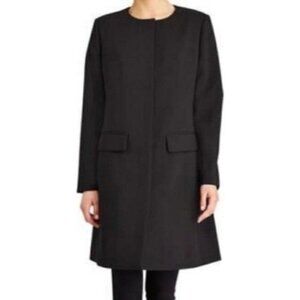 RALPH LAUREN L Black Coat with Snap Buttons Collarless Oversize Look